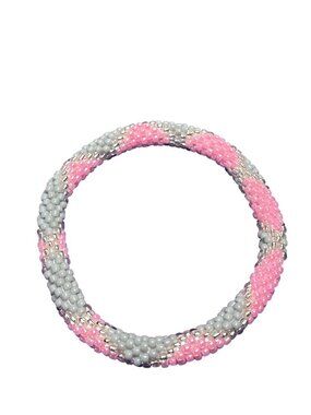Pink and Grey Seed Bead Roll On Bracelet 6.75 inches